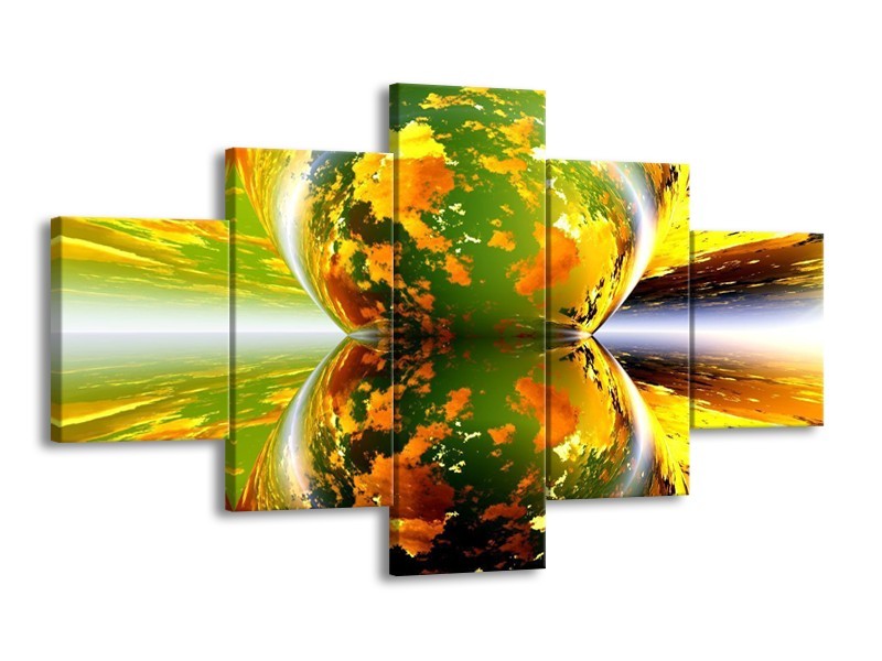 Canvas schilderij Spiegel | Groen, Geel, Oranje | 125x70cm 5Luik