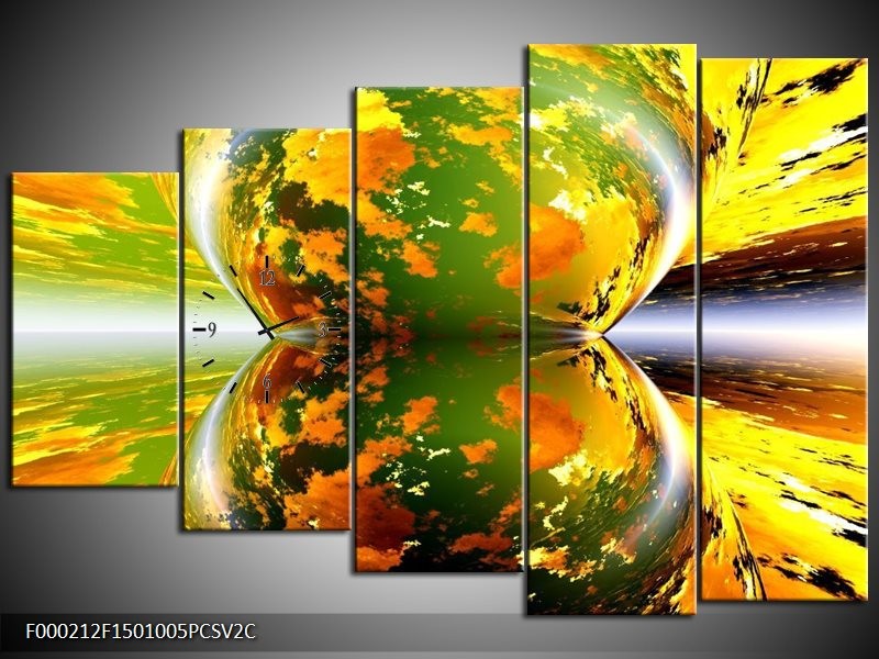 Klok schilderij Spiegel | Groen, Geel, Oranje | 150x100cm 5Luik