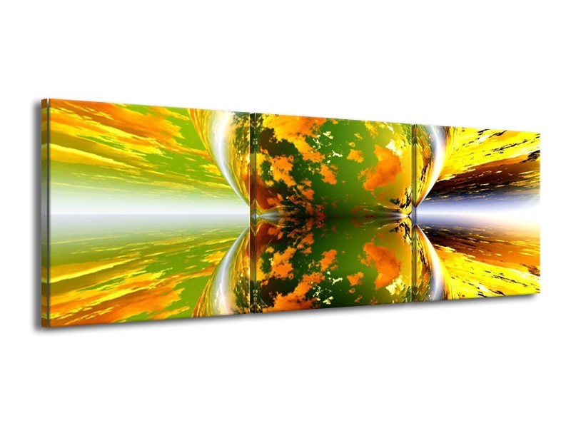 Canvas schilderij Spiegel | Groen, Geel, Oranje | 150x50cm 3Luik
