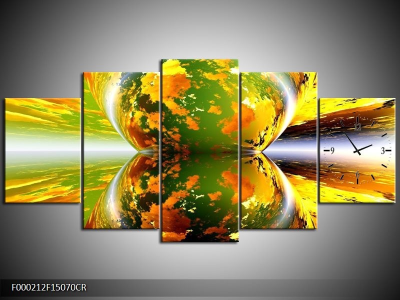 Klok schilderij Spiegel | Groen, Geel, Oranje | 150x70cm 5Luik
