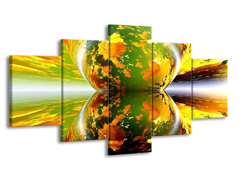 Canvas schilderij Spiegel | Groen, Geel, Oranje | 150x80cm 5Luik