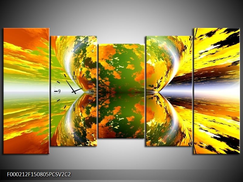 Klok schilderij Spiegel | Groen, Geel, Oranje | 150x80cm 5Luik