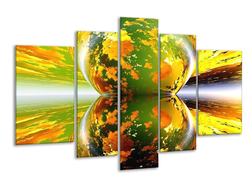 Canvas schilderij Spiegel | Groen, Geel, Oranje | 170x100cm 5Luik