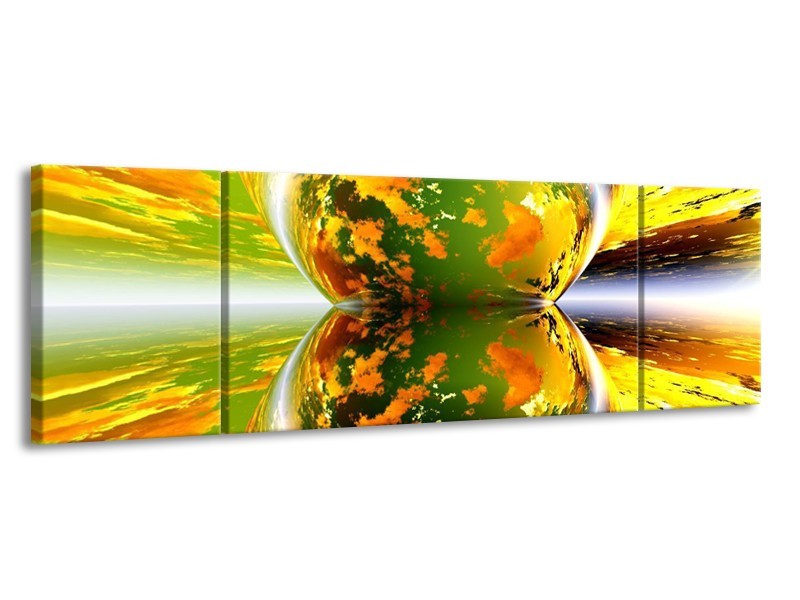 Canvas schilderij Spiegel | Groen, Geel, Oranje | 170x50cm 3Luik