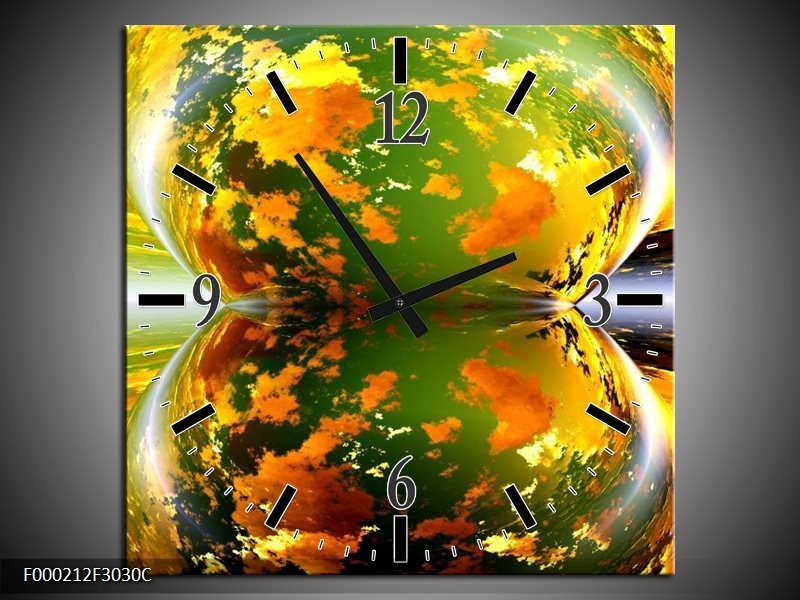 Klok schilderij Spiegel | Groen, Geel, Oranje | 30x30cm 1Luik