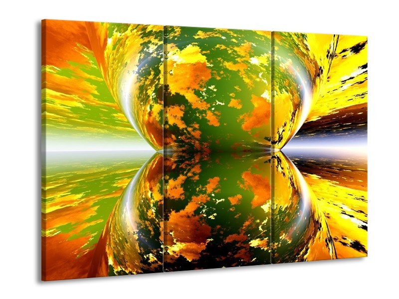 Canvas schilderij Spiegel | Groen, Geel, Oranje | 90x60cm 3Luik