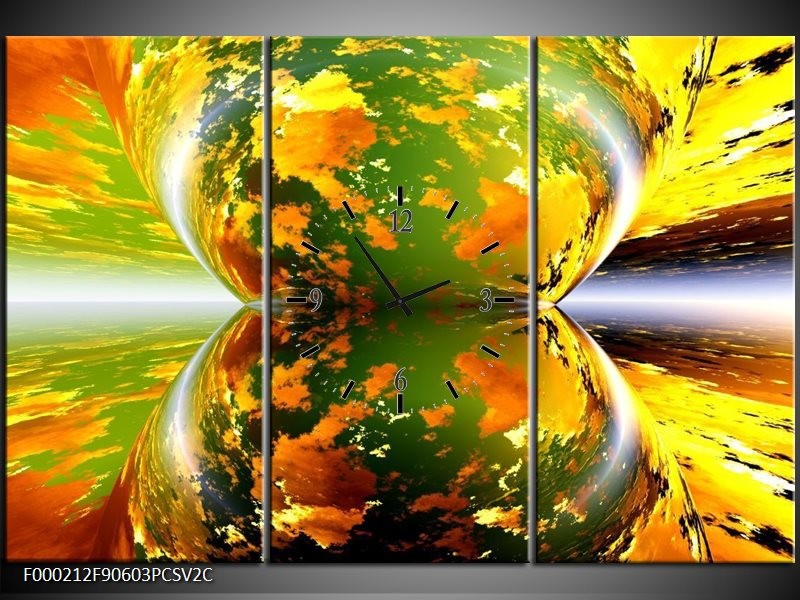 Klok schilderij Spiegel | Groen, Geel, Oranje | 90x60cm 3Luik