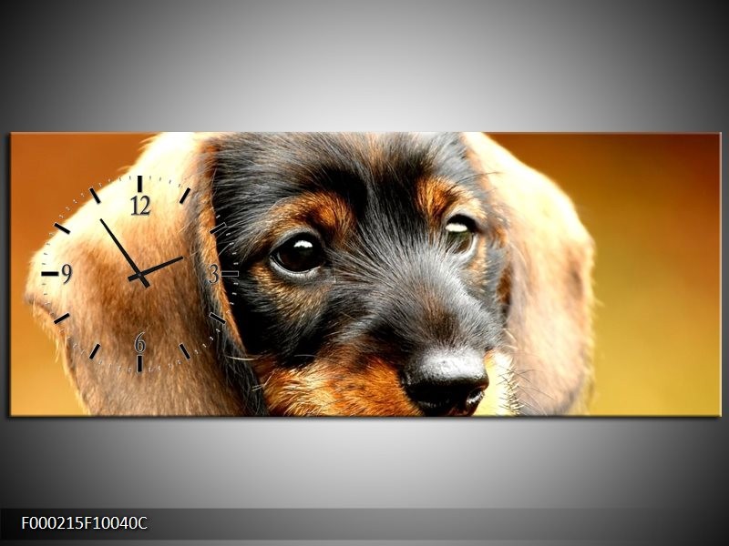 Klok schilderij Hond | Bruin, Geel, Zwart | 100x40cm 1Luik