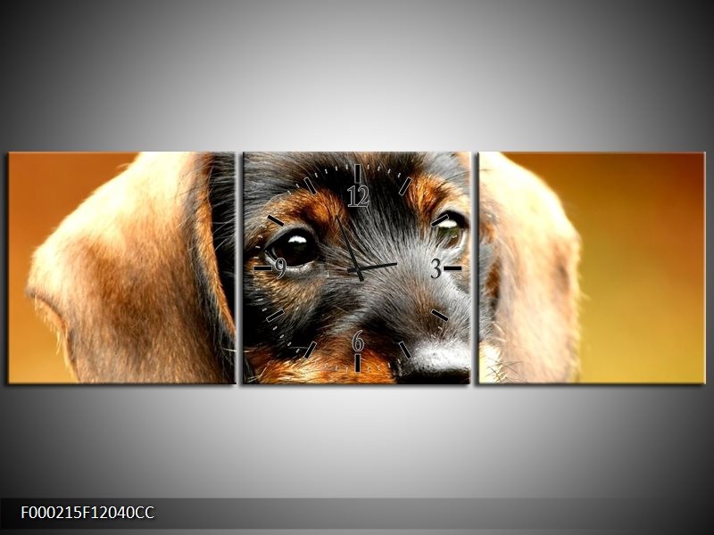 Klok schilderij Hond | Bruin, Geel, Zwart | 120x40cm 3Luik