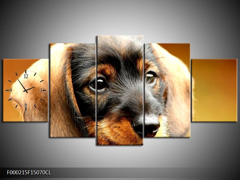 Klok schilderij Hond | Bruin, Geel, Zwart | 150x70cm 5Luik