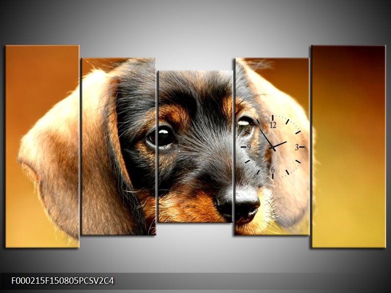 Klok schilderij Hond | Bruin, Geel, Zwart | 150x80cm 5Luik