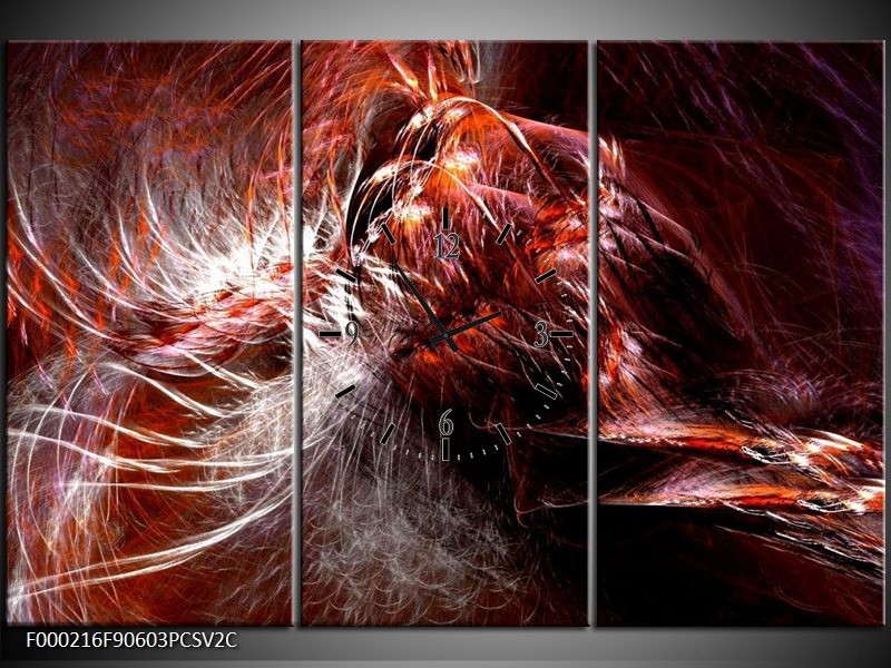 Klok schilderij Abstract | Rood, Wit | 90x60cm 3Luik