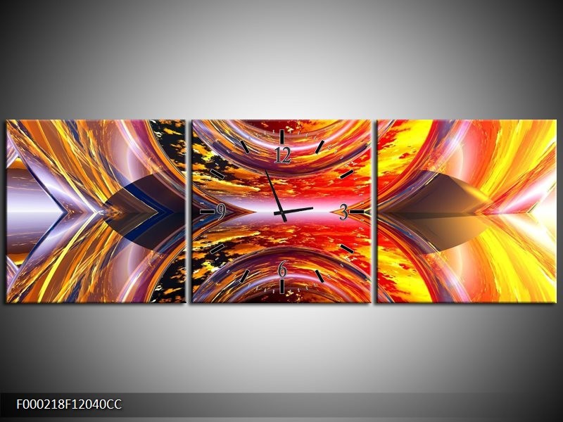 Klok schilderij Abstract | Rood, Geel, Grijs | 120x40cm 3Luik