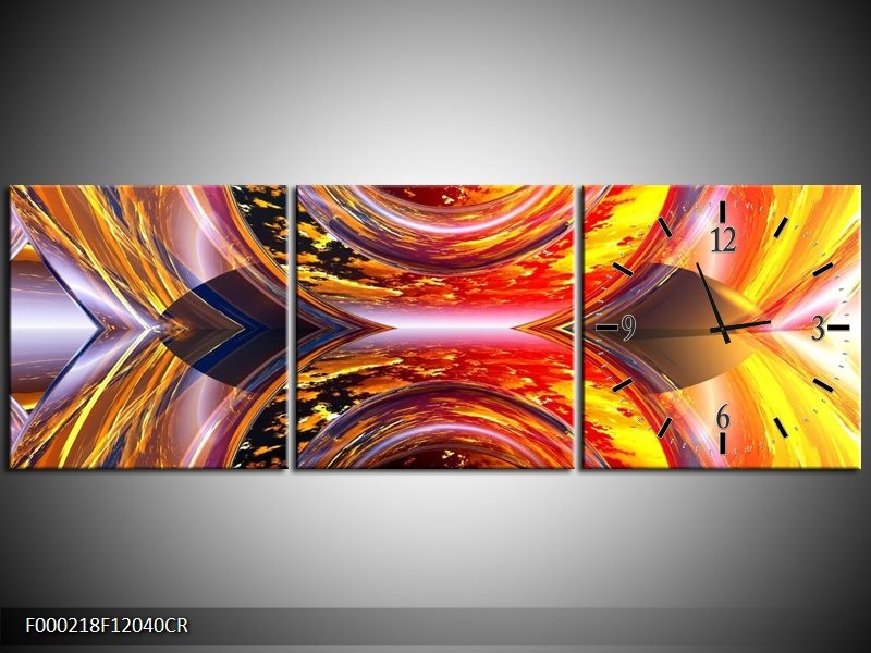 Klok schilderij Abstract | Rood, Geel, Grijs | 120x40cm 3Luik