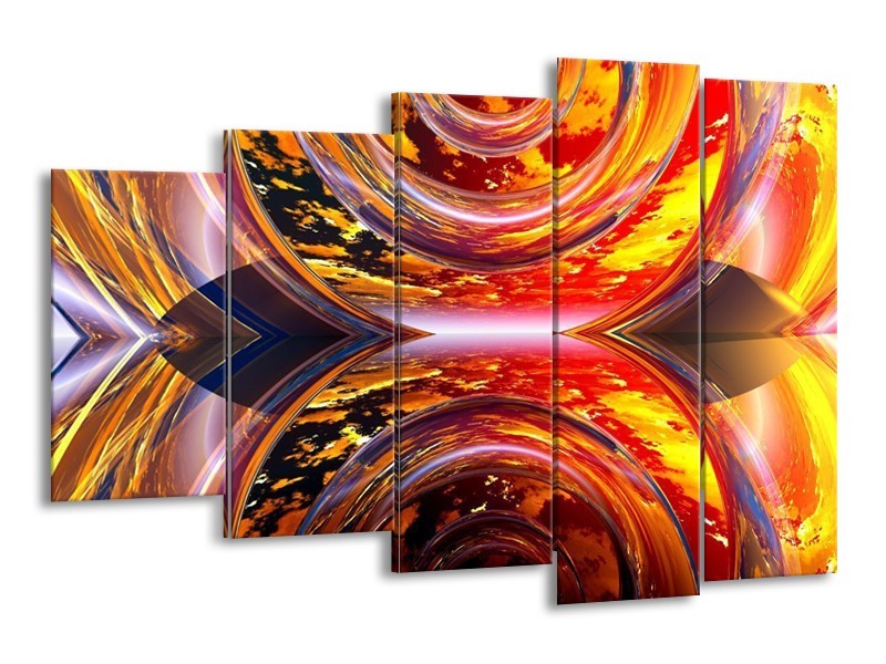 Canvas schilderij Abstract | Rood, Geel, Grijs | 150x100cm 5Luik