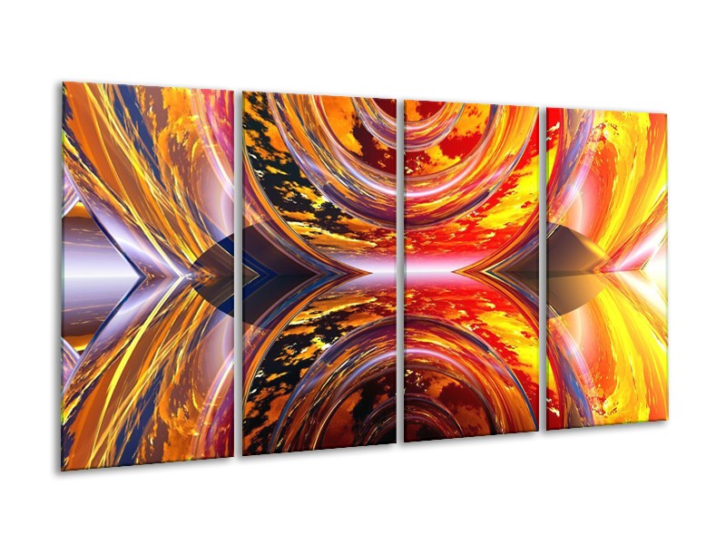 Glas schilderij Abstract | Rood, Geel, Grijs | 160x80cm 4Luik