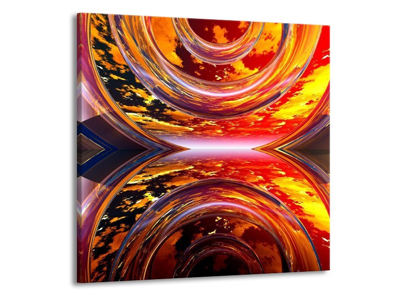Glas schilderij Abstract | Rood, Geel, Grijs | 50x50cm 1Luik