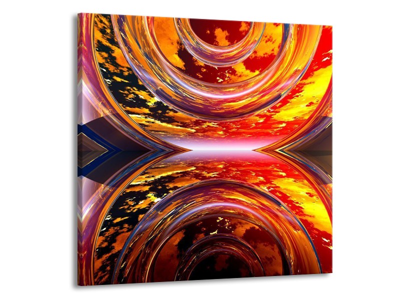 Glas schilderij Abstract | Rood, Geel, Grijs | 70x70cm 1Luik