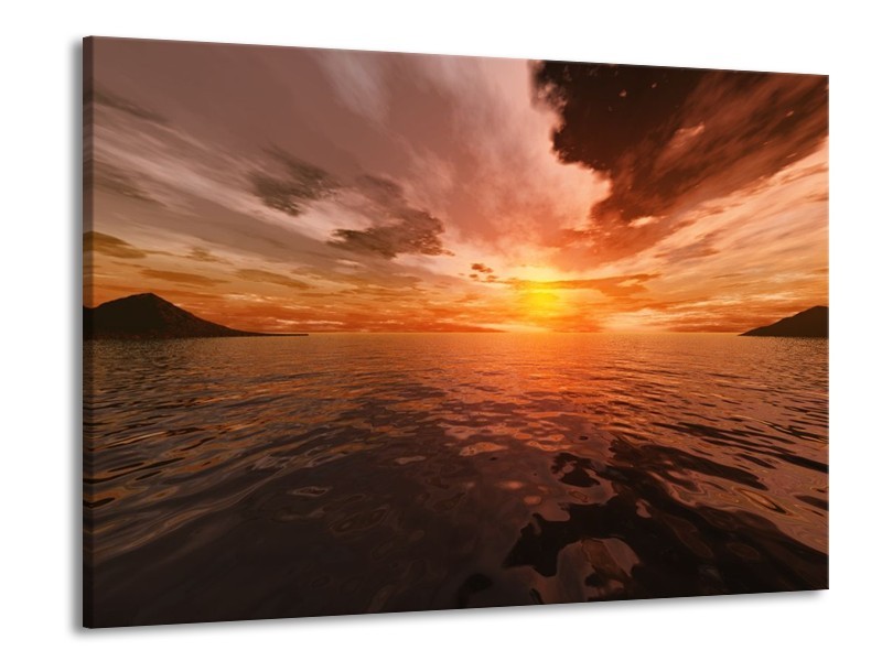 Canvas schilderij Zonsondergang | Grijs, Geel, Zwart | 100x70cm 1Luik
