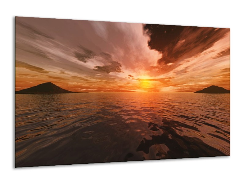 Canvas schilderij Zonsondergang | Grijs, Geel, Zwart | 120x70cm 1Luik