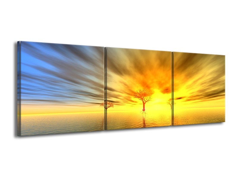 Glas schilderij Abstract | Geel, Grijs, Bruin | 150x50cm 3Luik