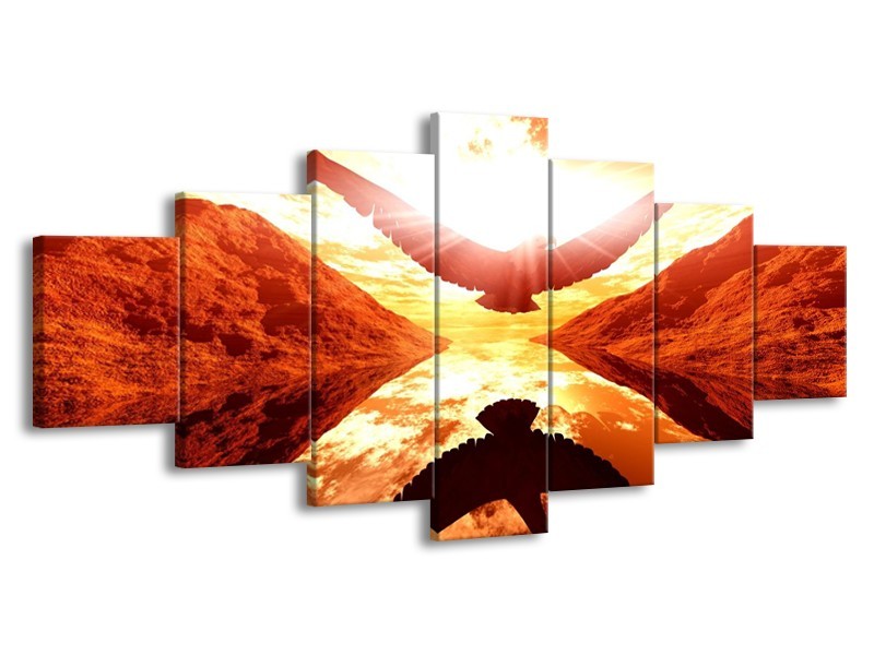 Glas schilderij Vogel | Rood, Geel, Oranje | 210x100cm 7Luik