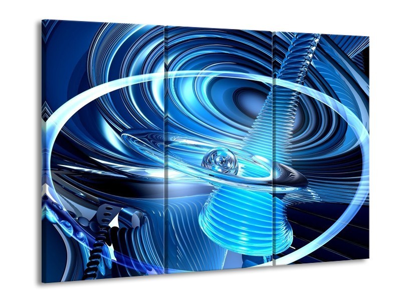 Glas schilderij Abstract | Blauw, Wit, Zwart | 90x60cm 3Luik