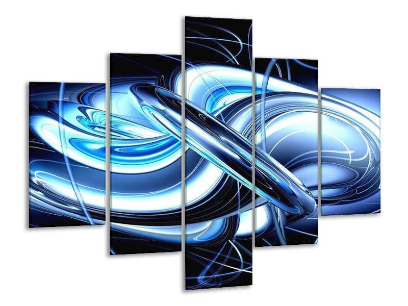 Glas schilderij Abstract | Blauw, Wit, Zwart | 100x70cm 5Luik