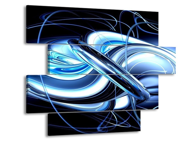 Glas schilderij Abstract | Blauw, Wit, Zwart | 115x85cm 4Luik