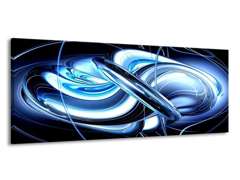 Glas schilderij Abstract | Blauw, Wit, Zwart | 145x58cm 1Luik