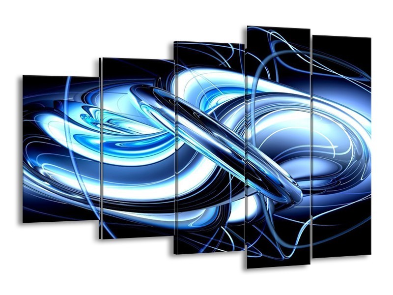 Canvas schilderij Abstract | Blauw, Wit, Zwart | 150x100cm 5Luik