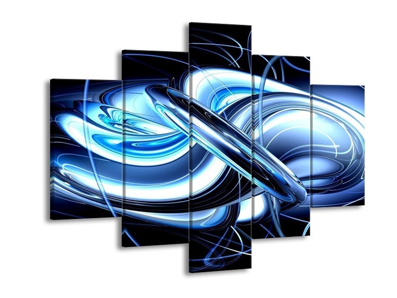 Glas schilderij Abstract | Blauw, Wit, Zwart | 150x105cm 5Luik