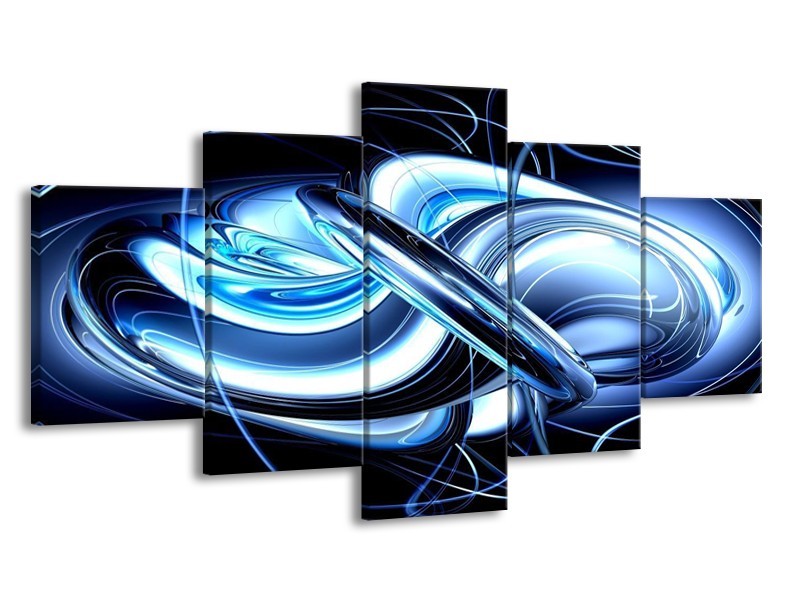 Glas schilderij Abstract | Blauw, Wit, Zwart | 150x80cm 5Luik