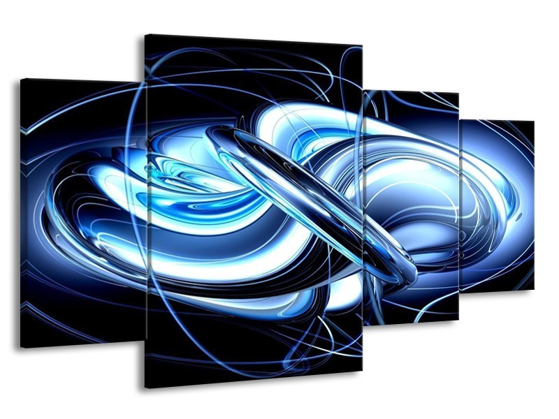 Glas schilderij Abstract | Blauw, Wit, Zwart | 160x90cm 4Luik