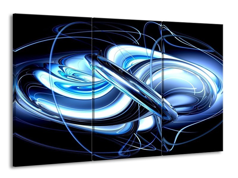 Glas schilderij Abstract | Blauw, Wit, Zwart | 165x100cm 3Luik