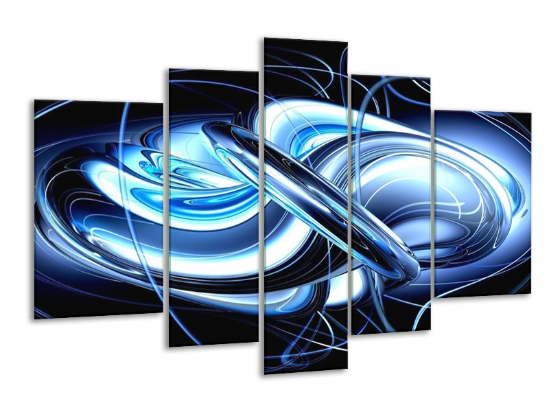 Glas schilderij Abstract | Blauw, Wit, Zwart | 170x100cm 5Luik