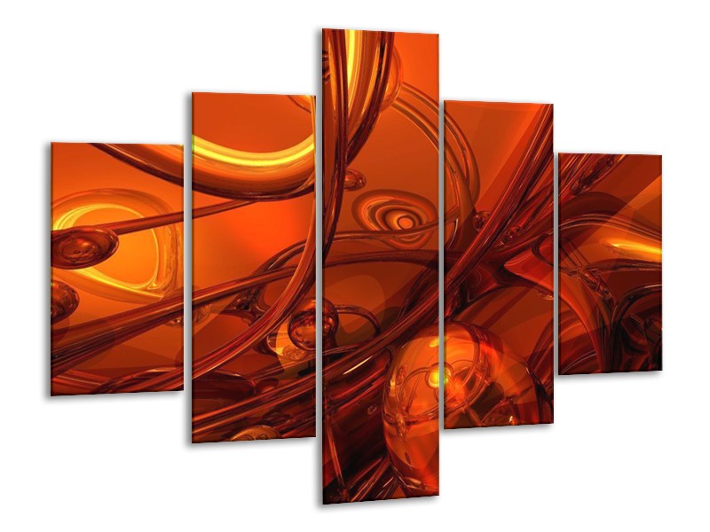 Canvas schilderij Abstract | Geel, Rood, Goud | 100x70cm 5Luik