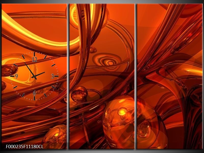 Klok schilderij Abstract | Geel, Rood, Goud | 111x80cm 3Luik