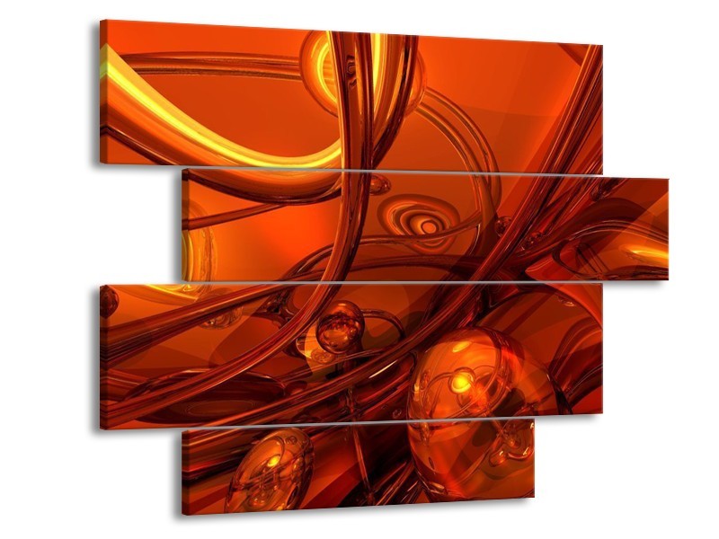 Canvas schilderij Abstract | Geel, Rood, Goud | 115x85cm 4Luik