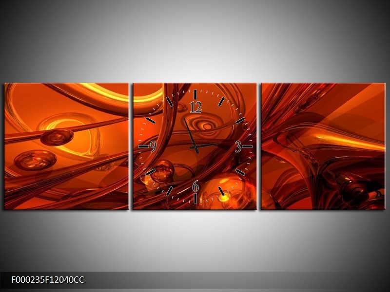 Klok schilderij Abstract | Geel, Rood, Goud | 120x40cm 3Luik
