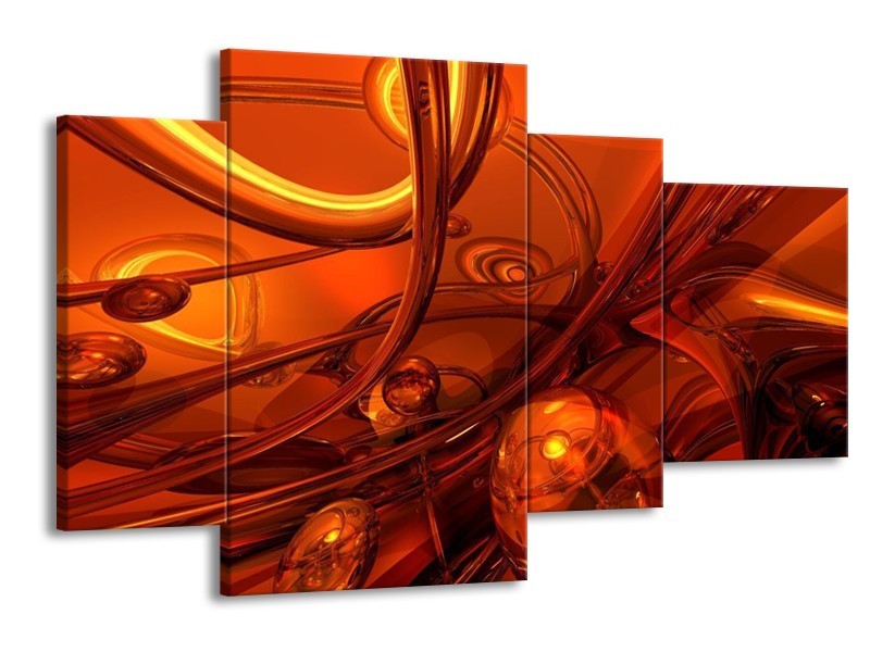 Canvas schilderij Abstract | Geel, Rood, Goud | 120x75cm 4Luik