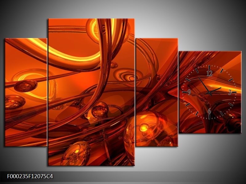 Klok schilderij Abstract | Geel, Rood, Goud | 120x75cm 4Luik