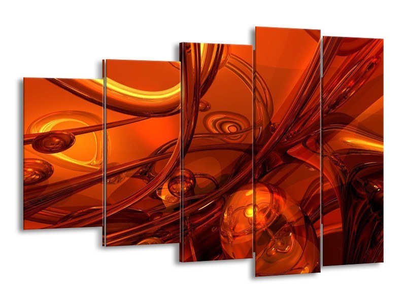 Glas schilderij Abstract | Geel, Rood, Goud | 150x100cm 5Luik