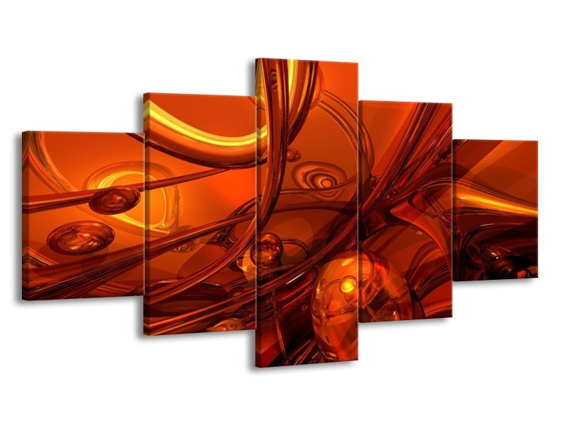Canvas schilderij Abstract | Geel, Rood, Goud | 150x80cm 5Luik