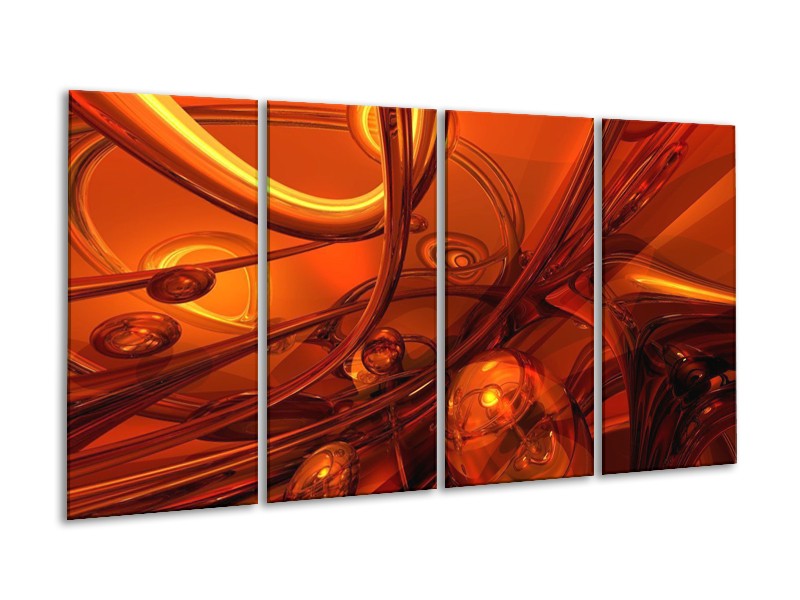 Canvas schilderij Abstract | Geel, Rood, Goud | 160x80cm 4Luik