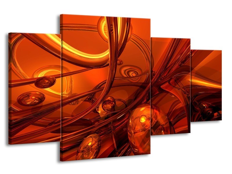 Glas schilderij Abstract | Geel, Rood, Goud | 160x90cm 4Luik