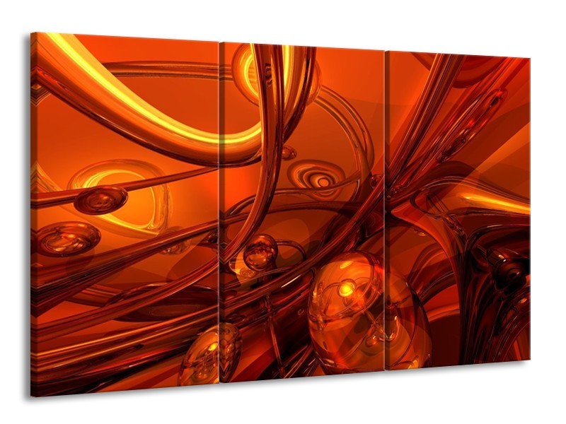 Canvas schilderij Abstract | Geel, Rood, Goud | 165x100cm 3Luik