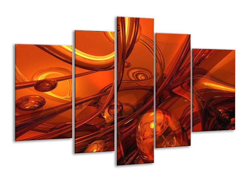 Canvas schilderij Abstract | Geel, Rood, Goud | 170x100cm 5Luik