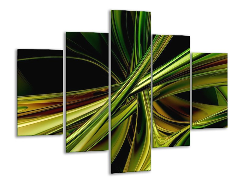 Canvas schilderij Abstract | Groen, Zwart, Geel | 100x70cm 5Luik