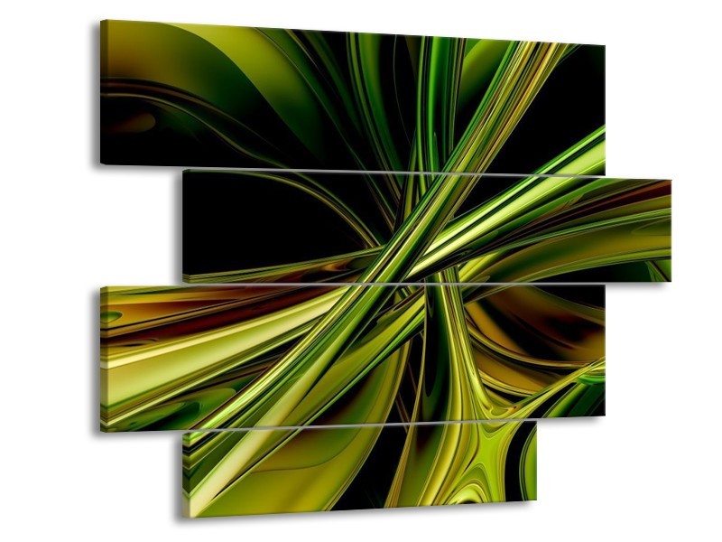 Canvas schilderij Abstract | Groen, Zwart, Geel | 115x85cm 4Luik